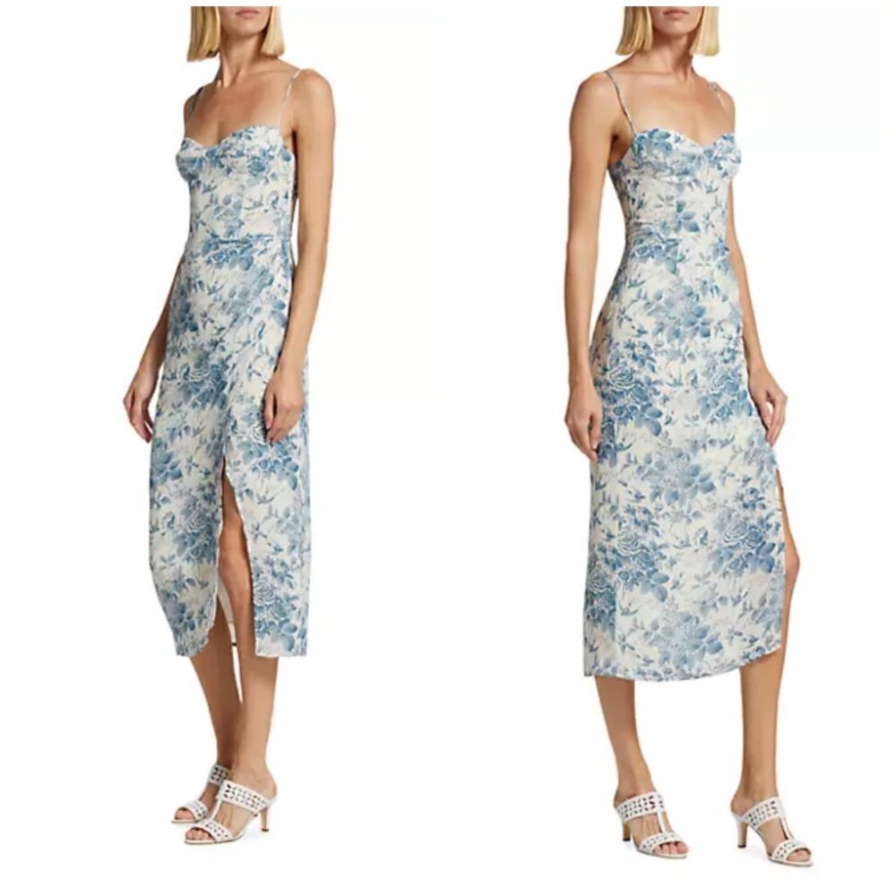 💕REFORMATION💕 Kourtney Dress ~ Pompadour Blue Floral Bird Print 4 NWT - Picture 6 of 16